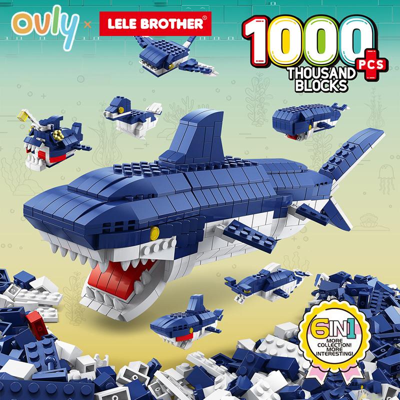 Lele Brother Конструктор Глубоководная Белая Акула Кит Животные MOC Городская Сцена Сборный Сделай Сам Маленькие Кирпичики
