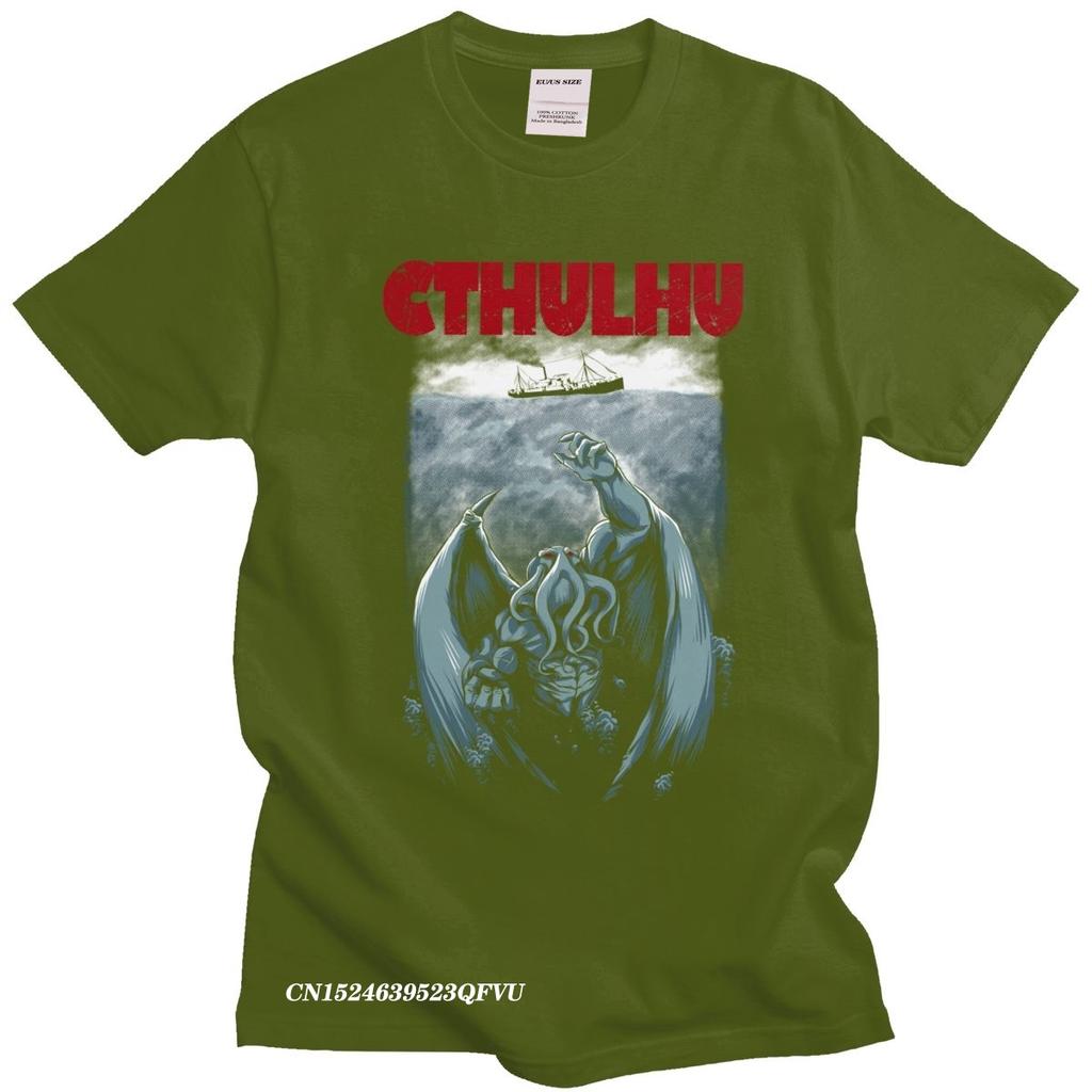 Fashion Parody Cthulhu Lovecraft Mens Cotton Horror Movie Tee Top Round Neck ShortSleeve Summer TShirt Octopus Tshirt
