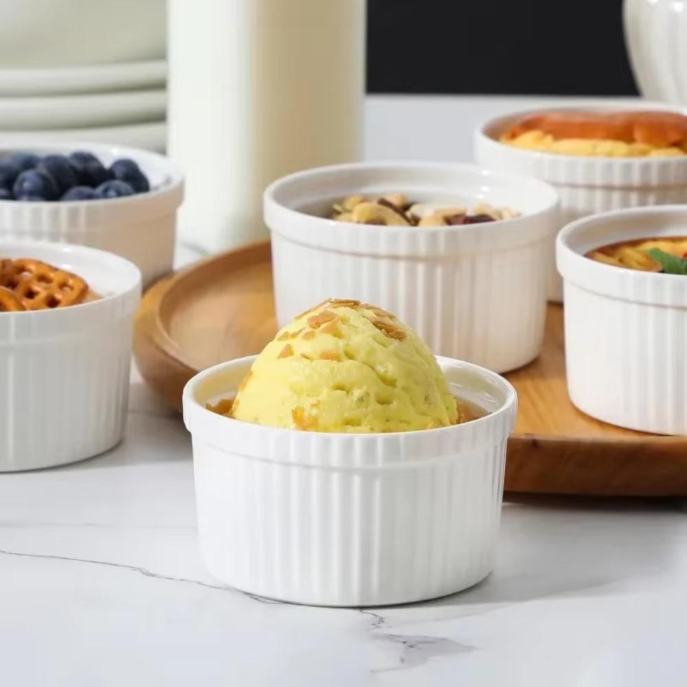 6pcs Porcelain Dessert Cup 8 Oz Pudding Cup Kitchen Containers Ramekin Oven