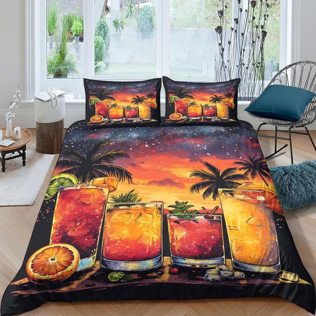Juice Drink Duvet Cover Sets Queen King Lightweight Quilt Covers Bedroom Decor Cool Summer Themed Bedspread Covers No Comforter