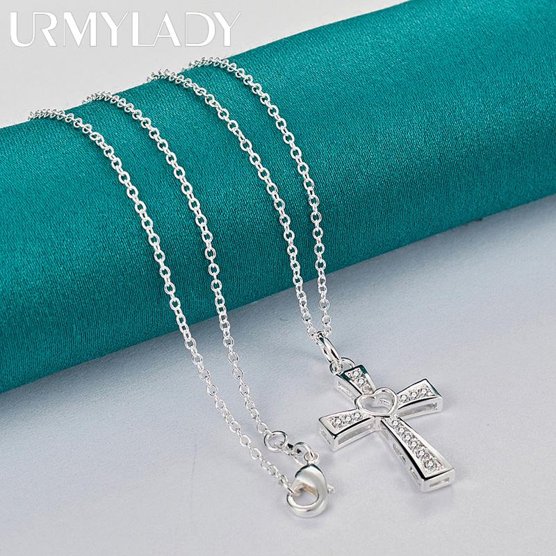 URMYLADY 925 стерлингового серебра крест любовь 16-30 дюймов кулон ожерелье для женщин свадебные модные украшения