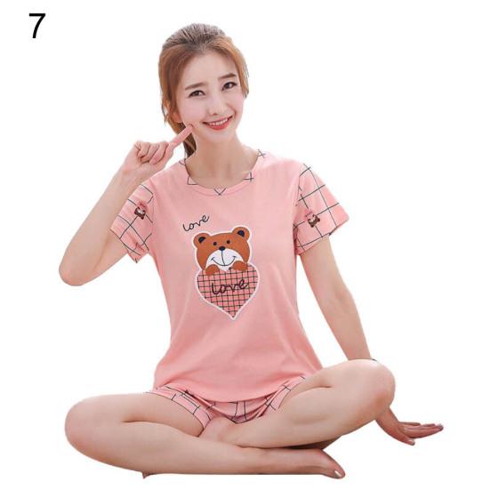 2Pcs/Set Cartoon Animal Women Sleepwear Short Sleeve Top Shorts Pajama set