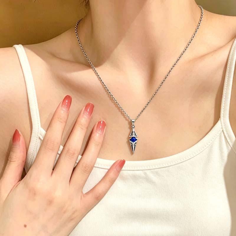 "Lost Crystal" Rhombus Blue Gem Spearhead Necklace - Y2K Spicy Girl Style Accessory