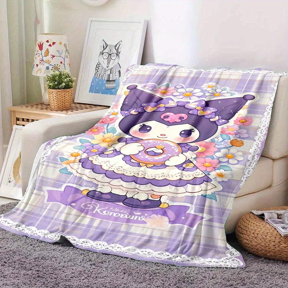 1pc Cute, Kuromi, Floral RV flannel blanket, pattern printed blanket, sofa bed couch car office camping travel warm comfortable soft blanket