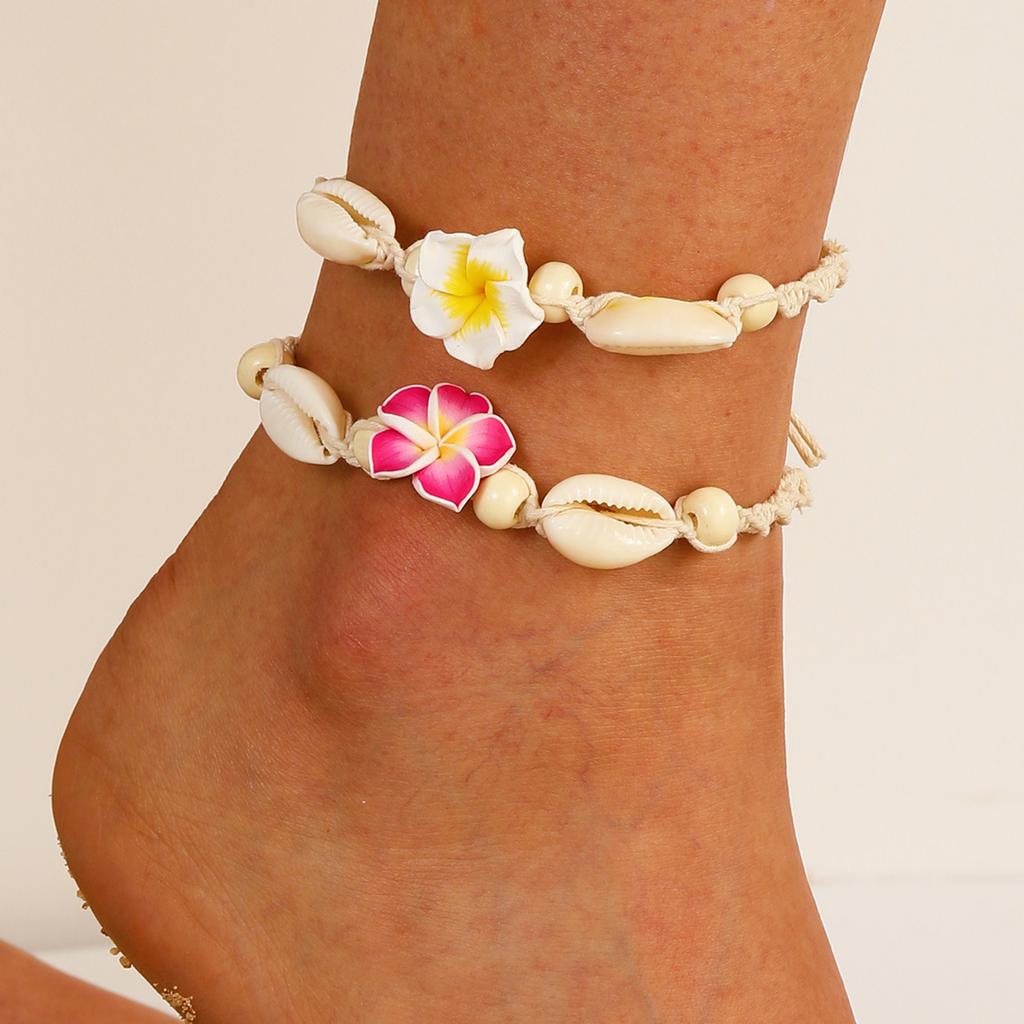 Distinctive Woven Beach Anklet with Floral Charm Stylish Adjustable Cotton Rope Foot Chain Jewelry for Women Girls