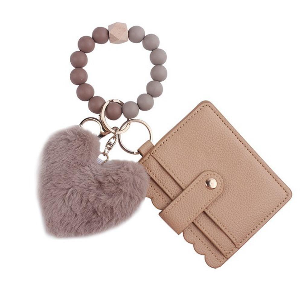 Силиконовый браслет из бусин, кожаный чехол для карт, брелок, однотонный кожаный кошелек с кисточкой, брелок, повседневная одежда