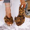 2025 Женские шлепанцы на танкетке с леопардовым принтом и бантом, платформа, уличные сандалии, повседневная обувь большого размера для женщин, женские шлепанцы