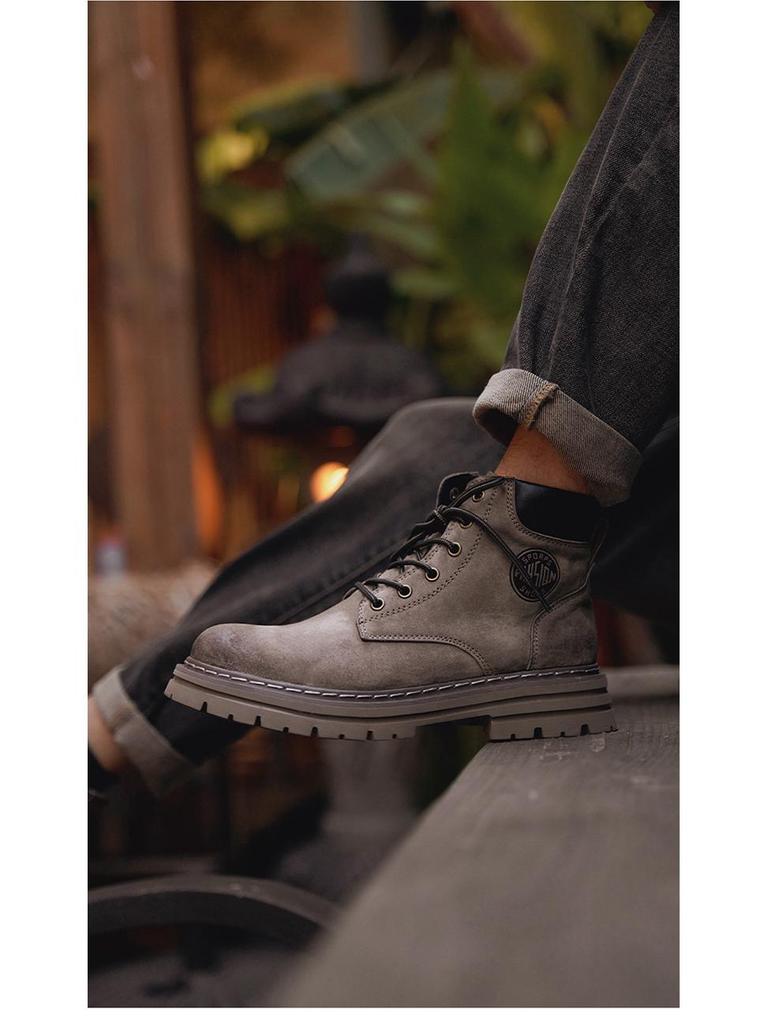 Мужские бархатные высокие ботинки Martin: Желтые зимние рабочие и снегоступы из натуральной кожи, хлопковая обувь для пар.