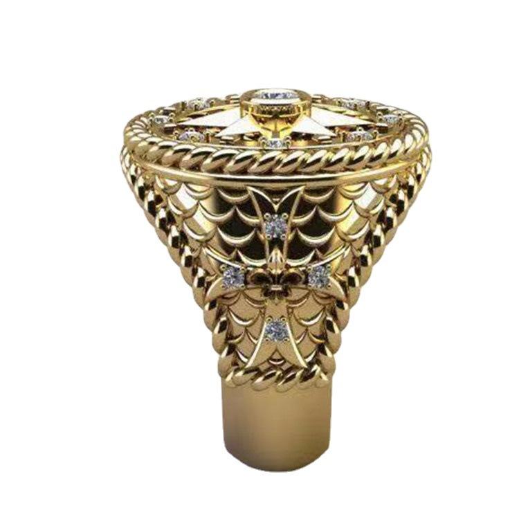 Модное полое резное кольцо с бриллиантами ручной работы для мужчин и женщин, популярное инкрустированное кольцо в стиле панк