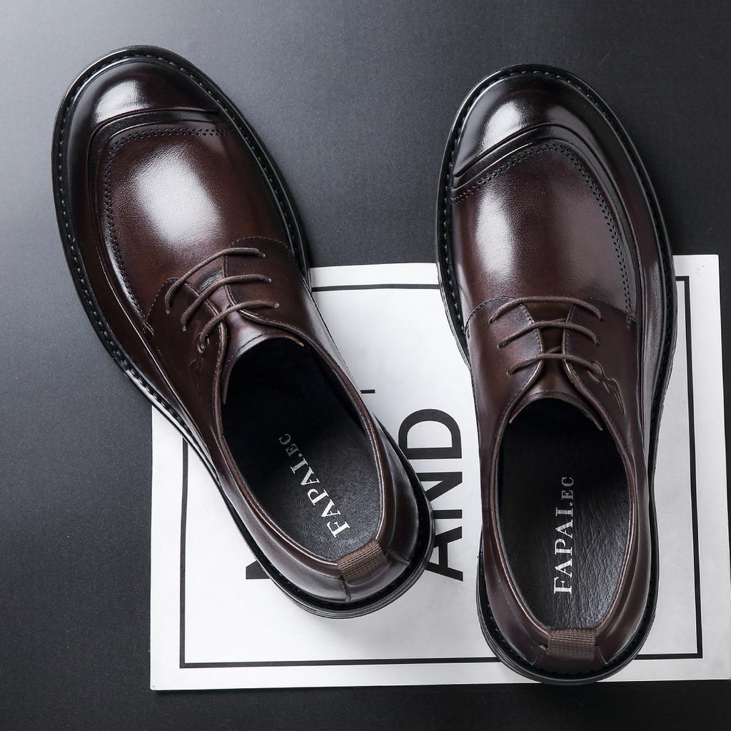 Big Head Leather Shoes Men's Business Large Size 46 Brown Leather Shoes First Layer Cow Men's Genuine Leather Work Commuter Shoes Trendy Pure Leather