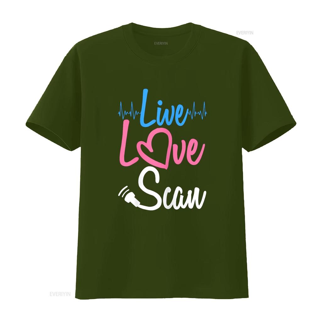УЗИ Технолог Сонографист Live Love Scan Футболка винтажная Стирка Графика Унисекс Стильная уличная одежда Растянутая Повседневная мужская Мягкая