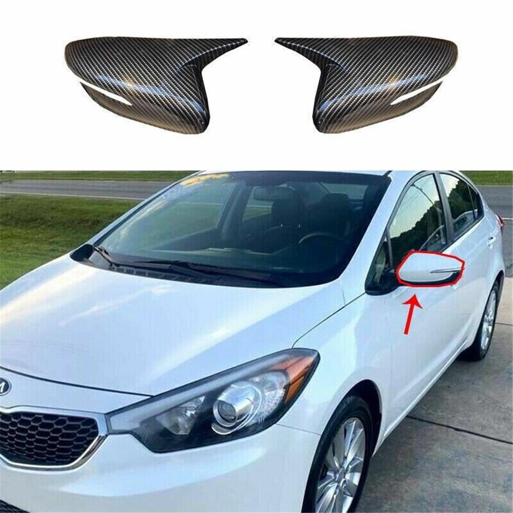 2X Carbon Fiber Look Horn Rear View Mirror Cover For 2013-2018 Kia Cerato Forte K3