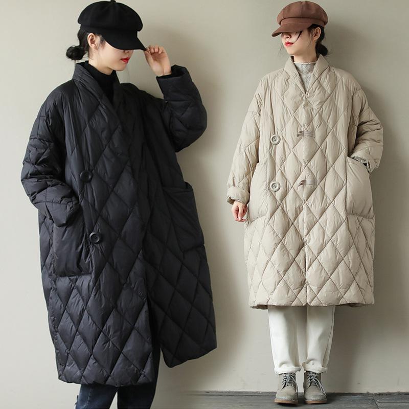 Women Puffer Jacket Coat Loose Mid-length Quilted Padded Parka Winter Warm Outerwear