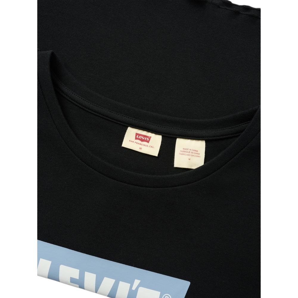 Levis Повседневная Универсальная Приталенная Футболка с Логотипом, в Рубчик, с Круглым Вырезом и Короткими Рукавами, Женская Футболка, Черная 003SN-0001