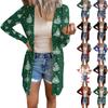 Long Sleeve Women Retro Printed Top Lightweight Basic Loose Jacket Cardigan Casual Shirts Christmas
