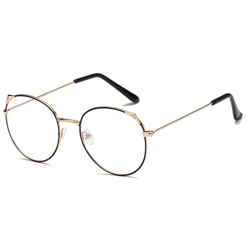 Fashionable Retro Metallic Street Shot Flat Glasses Tide Cat Ears Anti Blue Light Student Plain Makeup Glasses Frame