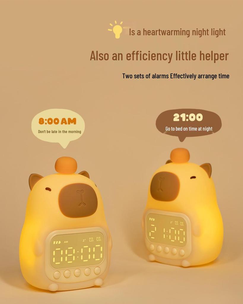 Rechargeable Capybara Silicone Alarm Clock & Dimmable Night Light LED