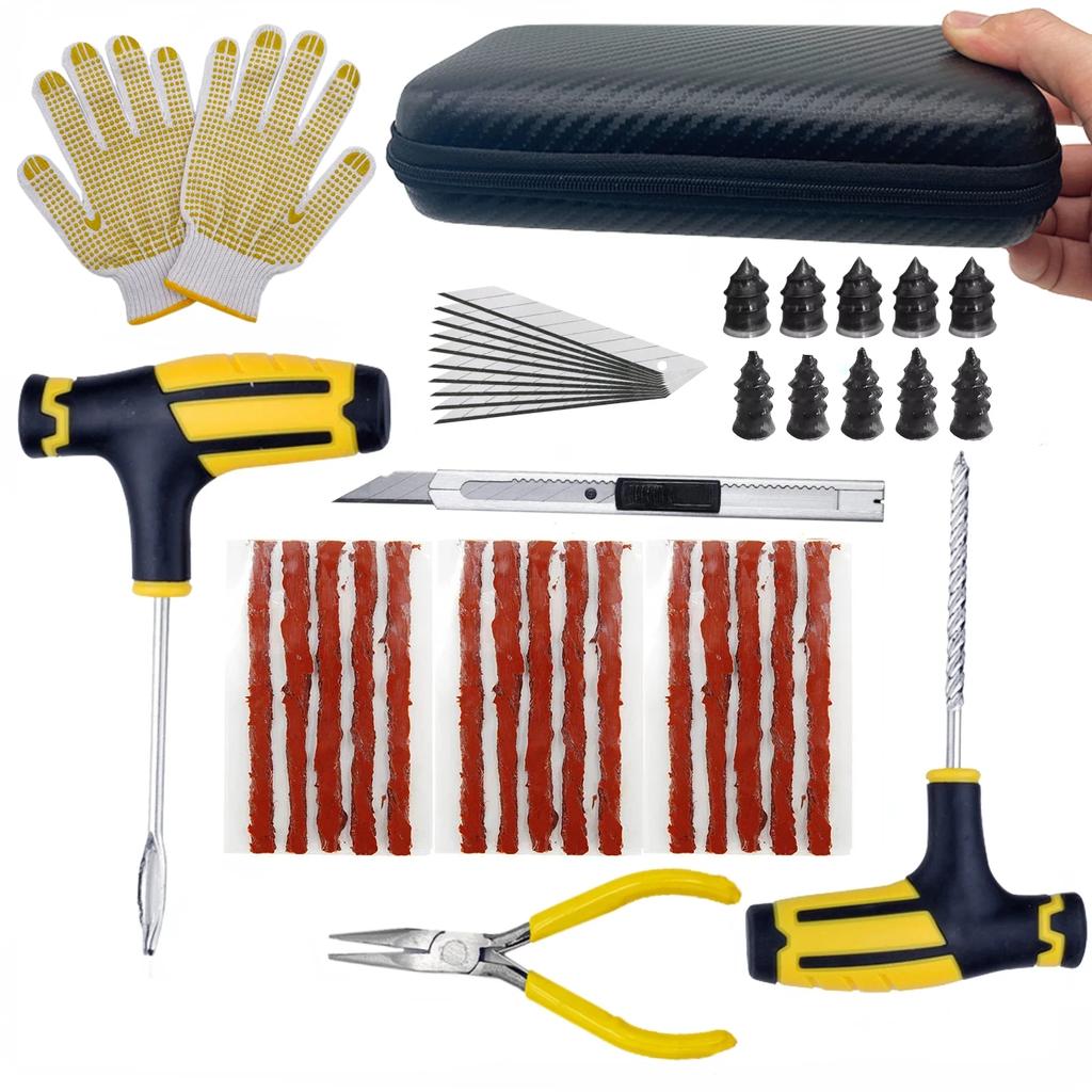 Комплект для ремонта шин для автомобилей и мотоциклов Инструменты для устранения проколов шин Аварийный набор для ремонта проколов шин Размешивание клея Набор инструментов для ремонта