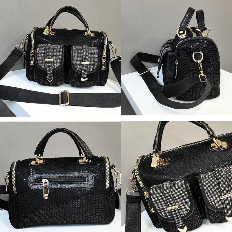 Роскошная женская сумка со стразами Ita, сумки через плечо с блестящими пайетками, большая вместительная черная сумка через плечо, сумка с верхней ручкой