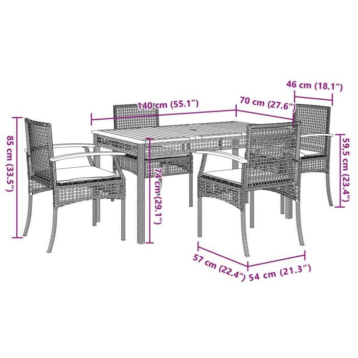 VidaXL Ensemble à Manger de Jardin avec Coussins 5 pcs, Table et Chaise de Terrasse, Meubles de Patio, Mobilier d'Extérieur, 3213571