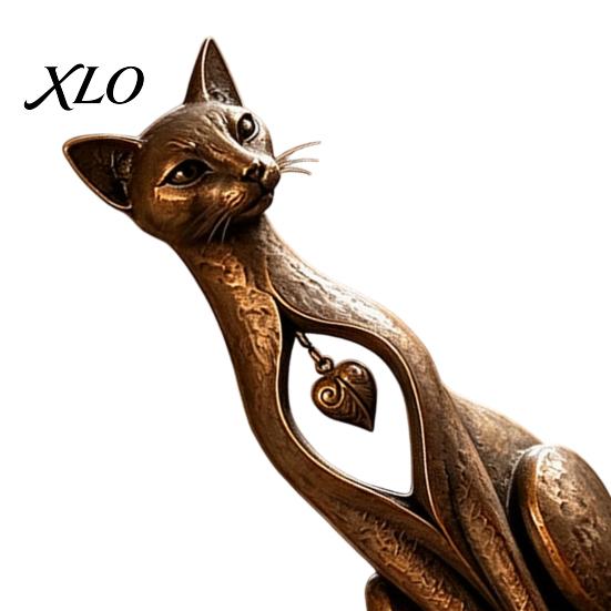 Retro Animal Ornaments Vintage Distressed Cat Figurine, Rustic Statue for Desk Shelf Home Office Ornament Decor, Handcrafted Style Ornament,