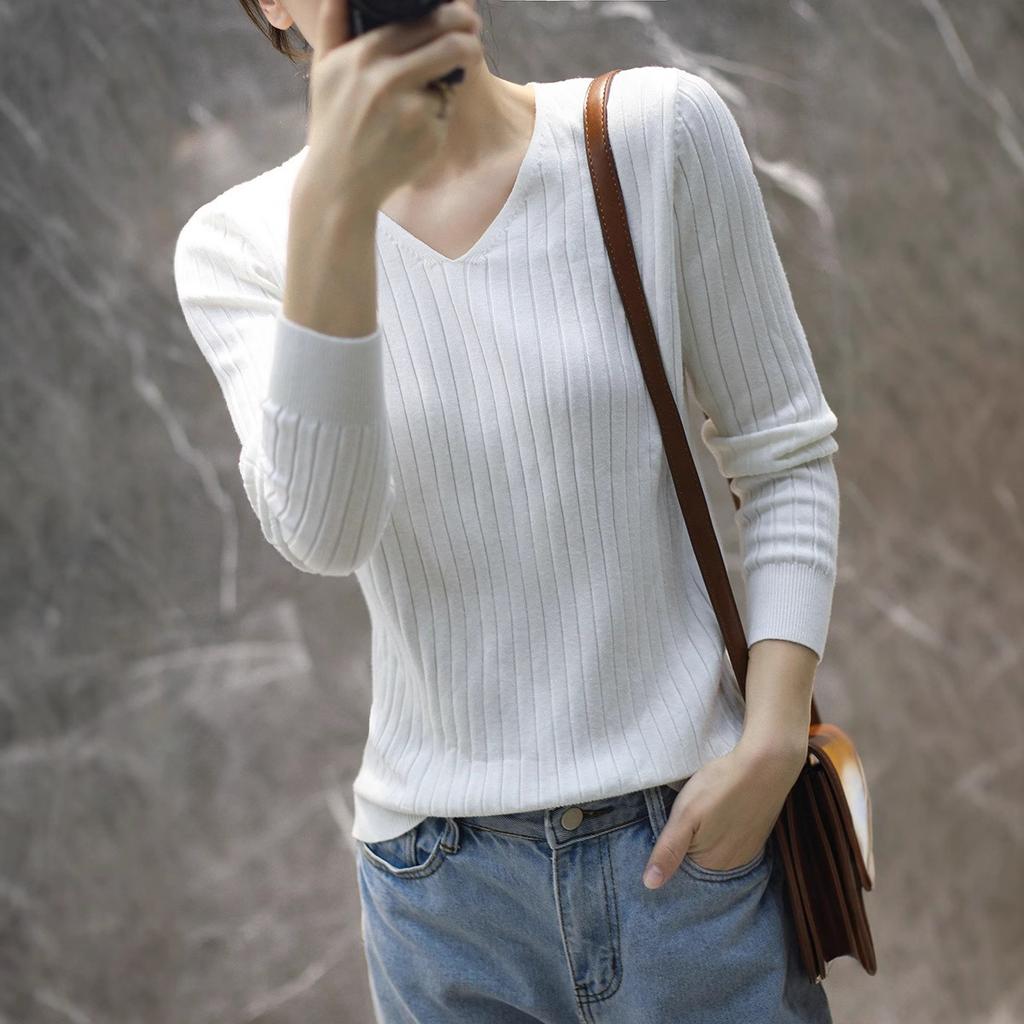 Women S Loose Fit V Neck Long Sleeve Knit Pullover Sweater Base Layer