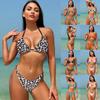 Swimsuit Women's European and American Leopard Print Floral Sexy Three-Point Halter Bikini Swimsuit Bikini