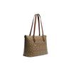 New COACH Zip Top Tote Canvas With Leather Tote Bag, Shopping Bag, Handbag, Shoulder Bag Women's Khaki & White CH504-IME74