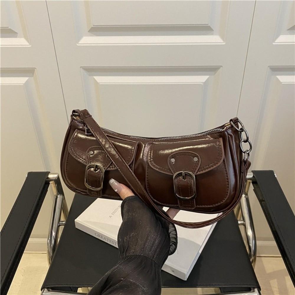 Vintage Pu Leather Shoulder Bag Y2k Zipper Handbag Chic Women's Armpit Bag Hobo Bag