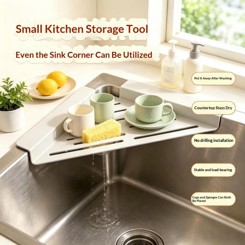 Carbon Steel Sink Corner Rack No-punch Anti-rust Drain Storage Shelf 1PC for Kitchen Sponge Soap Organizer