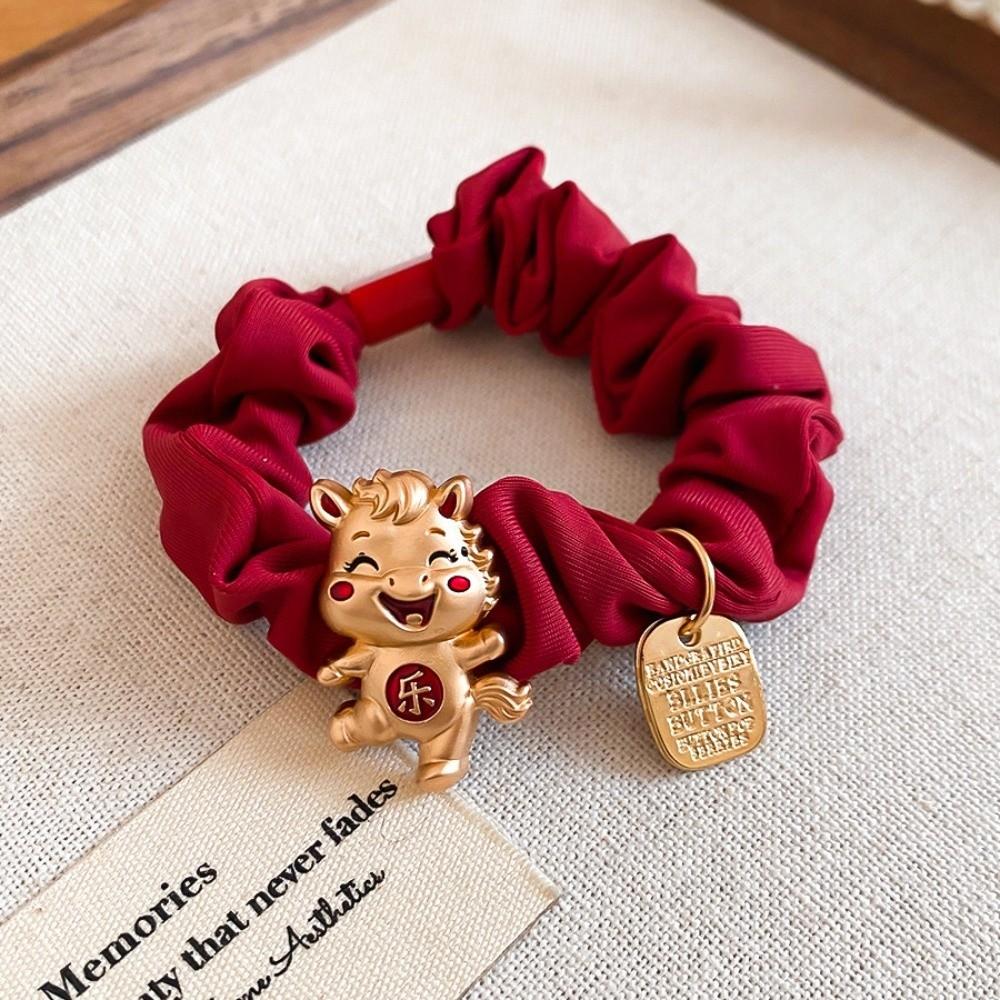Zinc Zinc Alloy Zodiac Horse Hair Rope Wrinkle Chinese Children Hair Band Red Hair Scrunchies Kids