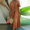 Summer Fashion New Women's Long Dress V- Neck Irregular Cotton Blended Elegant Large Size Casual Long Swing Vintage Dress