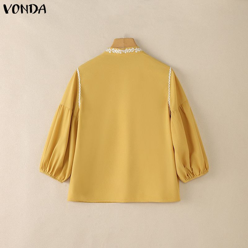 VONDA Летняя женская повседневная блузка с V-образным вырезом, рукавом 3/4 и вышитым подолом