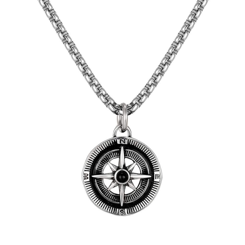 Vintage Compass Pendant Necklace Stainless Steel Disc Necklaces Gold Plated Anti Tarnish Chain Pendants ALN25123178
