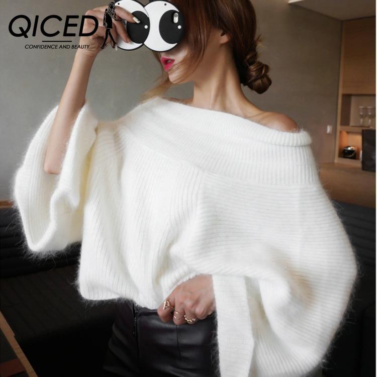 QICED Popularity Sexy Loose Simple Charm Off-the-shoulder Line Collar Mink Fluffy Clothes