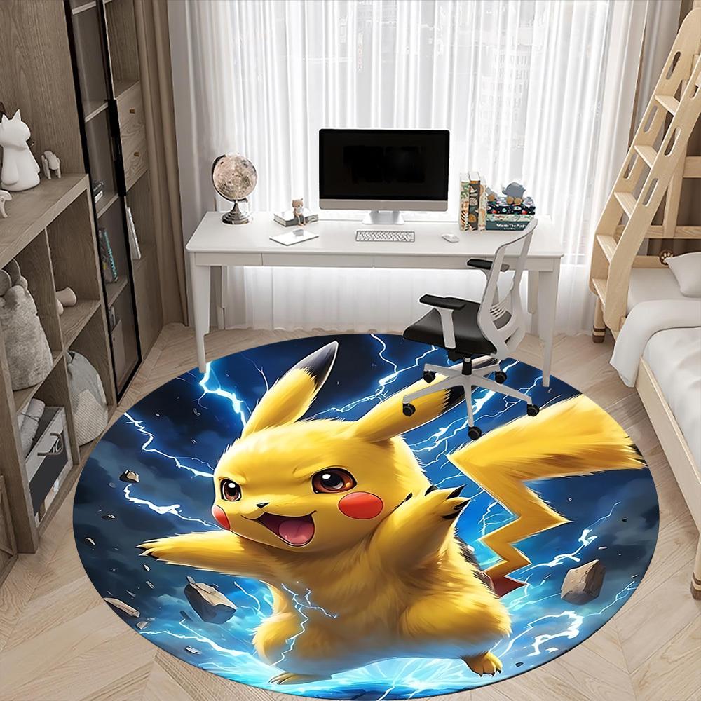 1pcPikachu Electric Office Round Area Rug, Indoor Mat Suitable For Office, Under Office Chairs Bedroom Living Room Home Decor, Room Deco