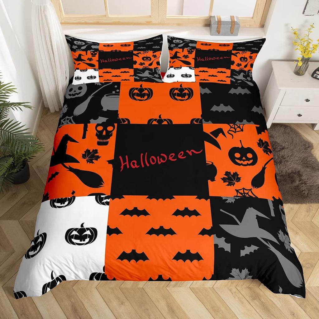 Черный Хэллоуин Летучая мышь Луна Король Королева Пододеяльник Страшный Ночной Комплект Постельных Принадлежностей Готический Ужас Покрывало Мягкий Полиэстеровый Одеяло Покрывало