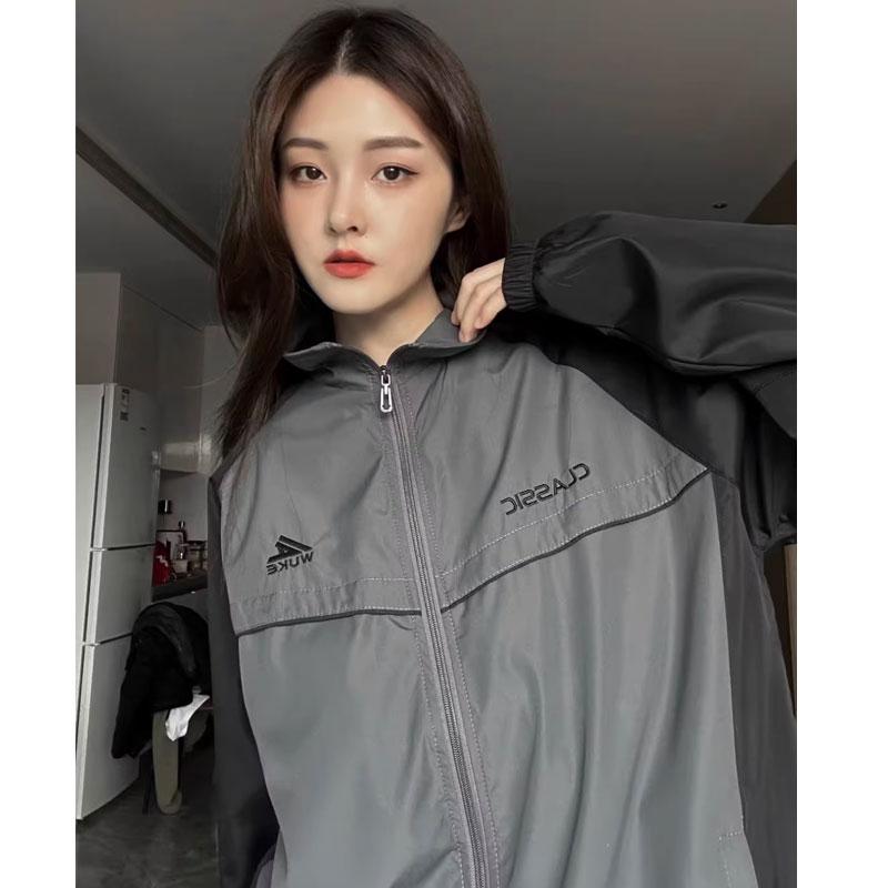 Винтажная куртка Y2k, женская ветровка большого размера в стиле Харадзюку, модная уличная одежда, повседневные куртки на молнии, корейский стиль, уличная одежда