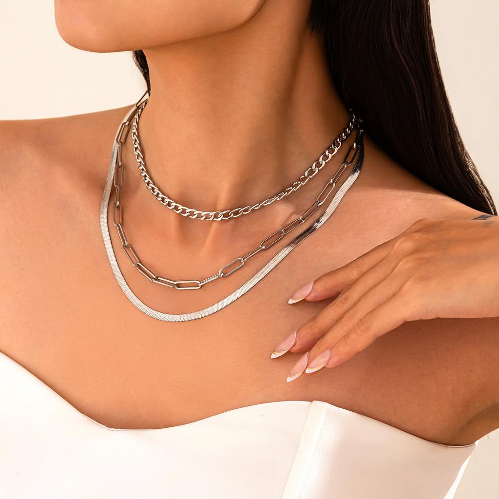 Панк многослойная цепочка-коробка из змеиной кости, персонализированное металлическое смешанное сочетание цепочек, простое ожерелье