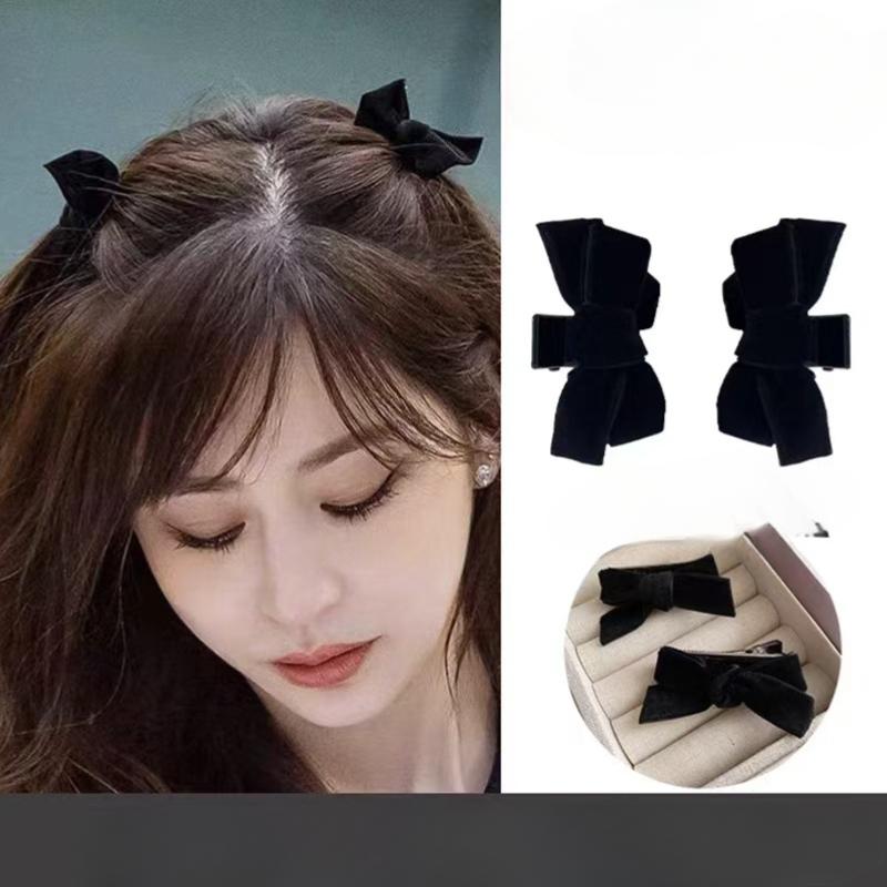 Korean Velvet Bow Hair Clip Claw Clamp Sweet Black Red Bow Small Hair Claw Clip Princess Headwear Girls Women Hair Claw Clip
