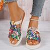 Women's Skull Printed Sandals, Colorful Woven Seaside Slide Platform Shoes, Halloween Comfort Wedge Beach Slide