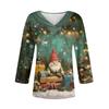 Women's Loose Comfortable Casual Fashion V-Neck Christmas Print 3/4 Sleeve Top