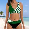 Женский купальник с подвеской к шее, бикини в зеленую полоску с принтом и короткий купальник-майка