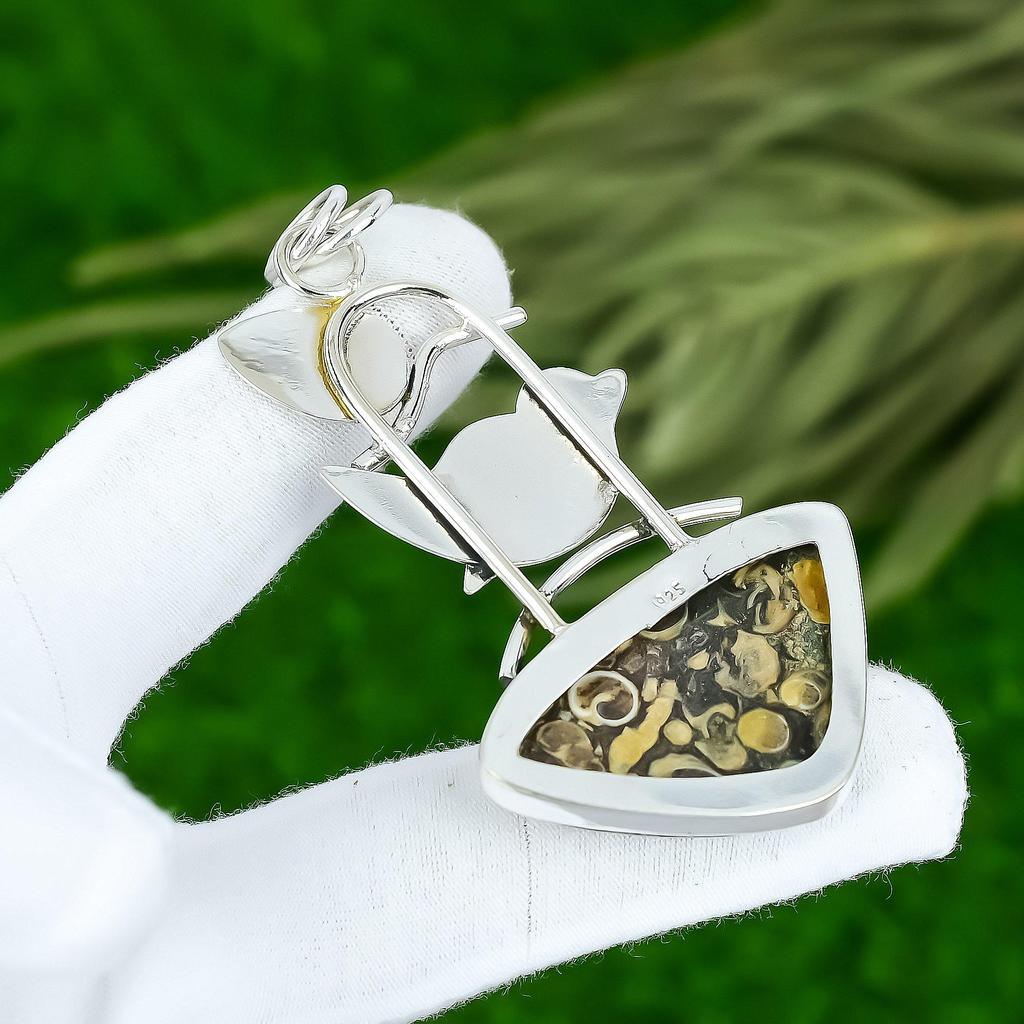 Trillion Natural Turritella Agate Daughter Pendant Jewelry 925 Sterling Silver