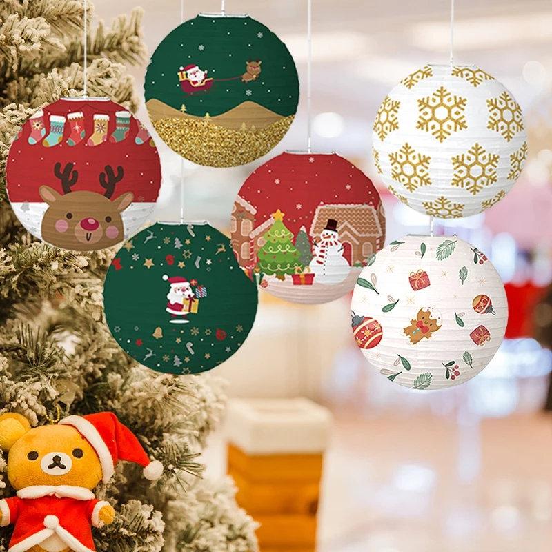Hanging Lantern Chinese Paper Ball Lampion Christmas Festival Decoration Accessories Santa Xmas Gift Craft Decor Christmas Tree
