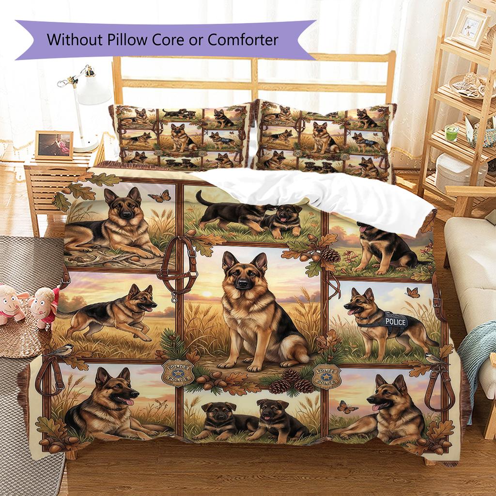 Cute Flower Puppy Pattern Bedding,Quilt Set Quilt Cover Pillowcase Home Birthday Gift (1 * duvet cover + 2 * pillowcase, without core)