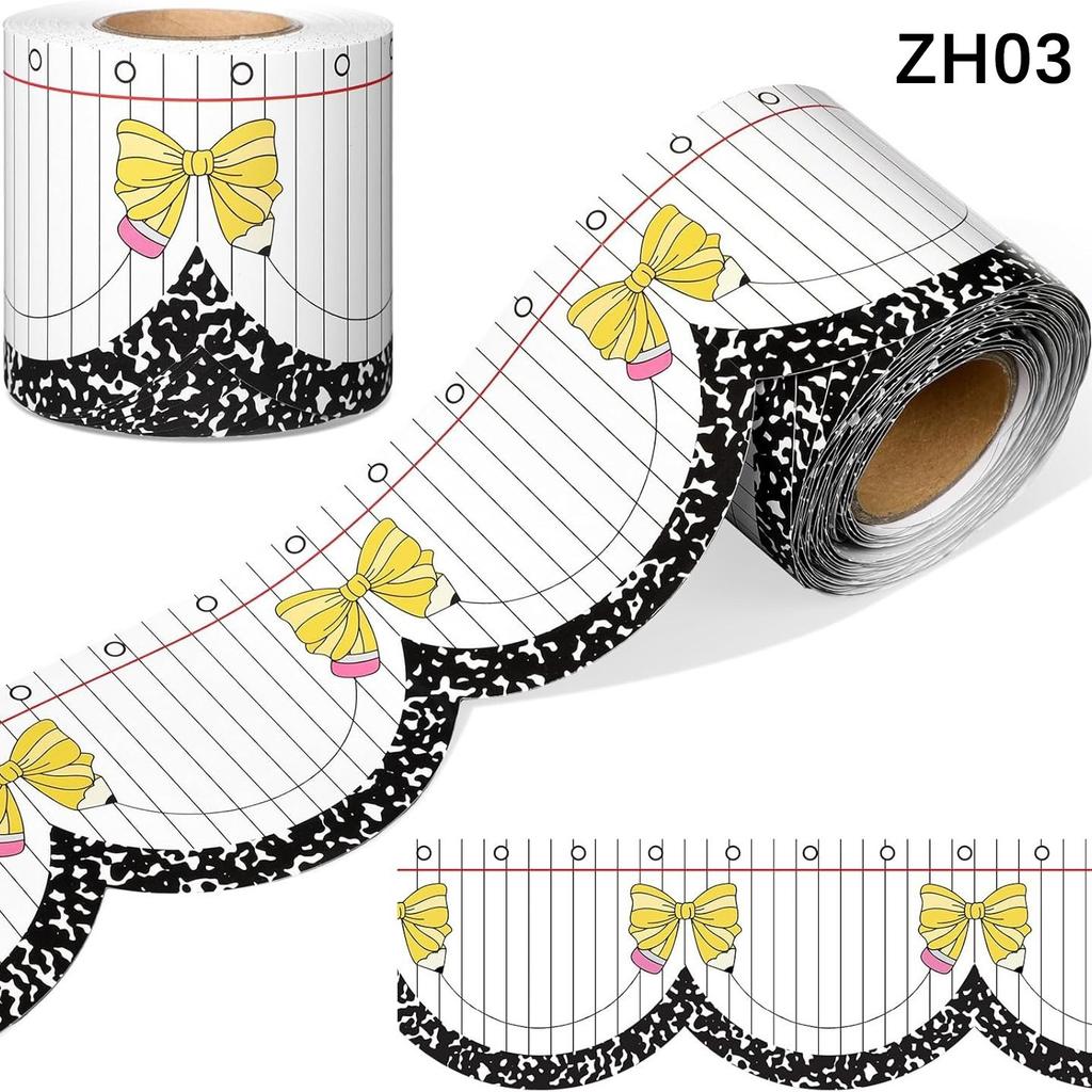 10M Pencil Bow Bulletin Board Border Trim Sticker Self-Adhesive Decorative Tape for Classroom Blackboard Office