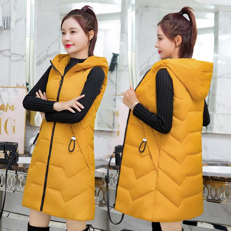 Женский зимний толстый пуховый жилет с хлопковой шапкой и верхней одеждой средней длины