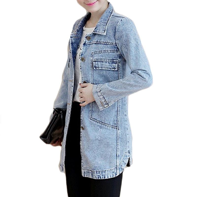 Women's Spring and Fall Single-breasted Medium-length Denim Jacket Slim Plus Size Denim Jacket