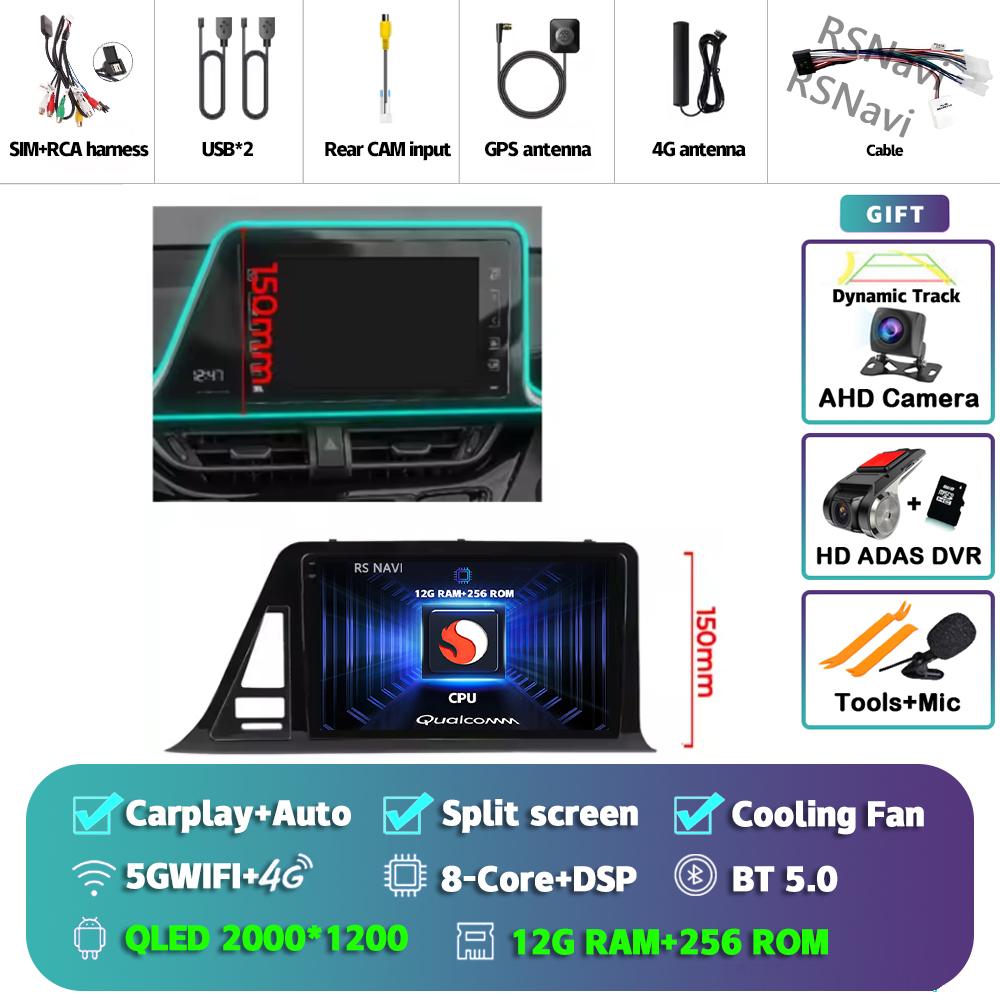 Android 14 Carplay Auto Для Toyota C-HR 2016 - 2020 Автомагнитола Мультимедийная стереосистема Камера 360 Навигация Видео ИИ Голосовое управление GPS